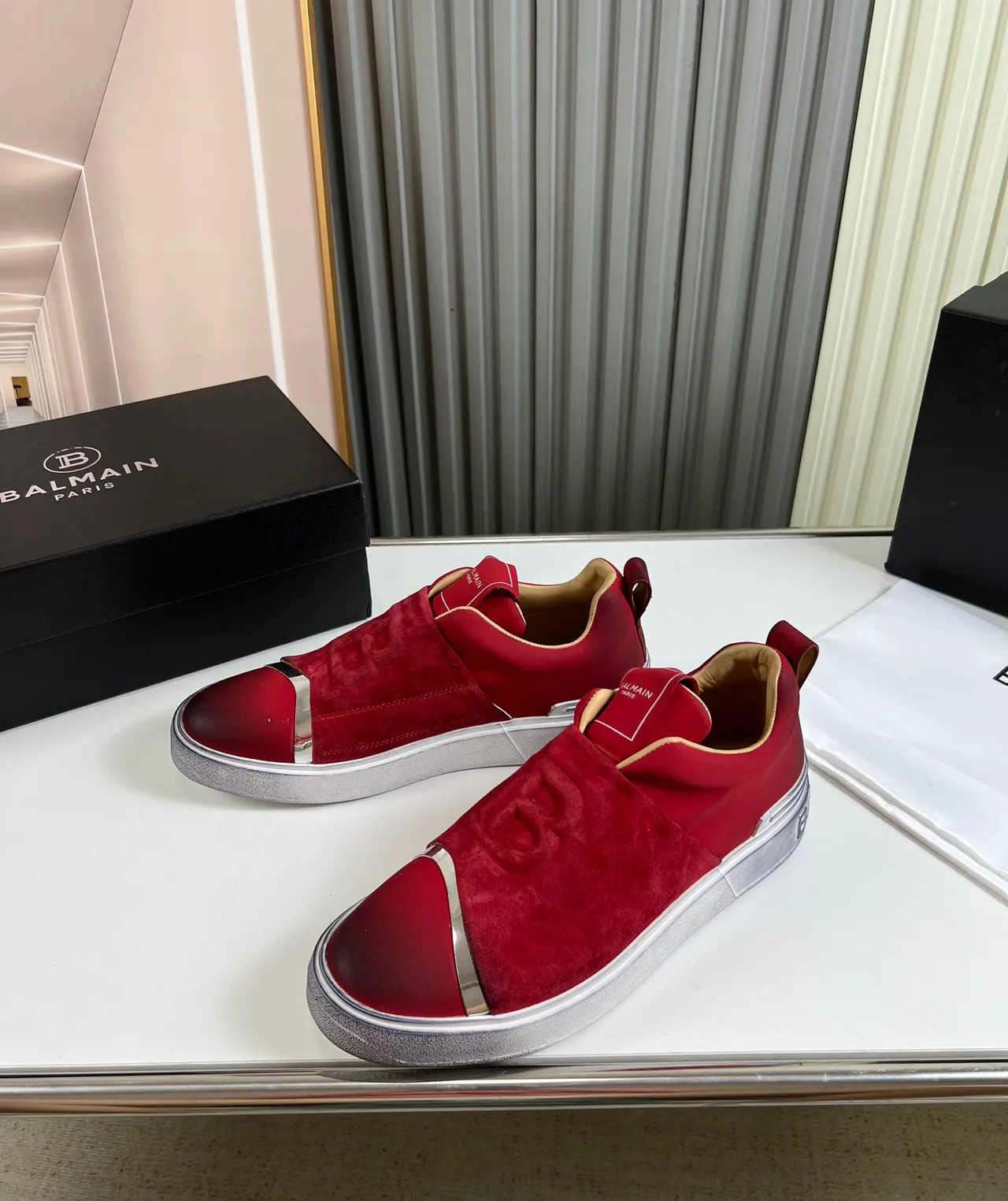 Balenciaga Vermelho Prata Slip-On Camurça Superior Lifestyle Sneakers 8