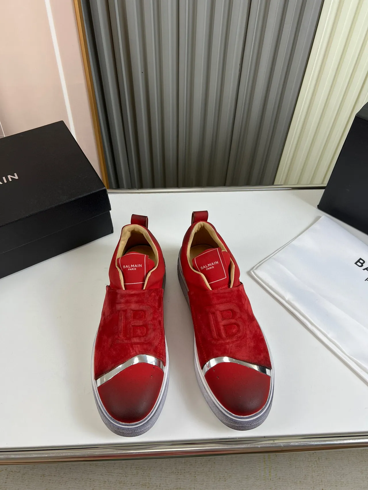 Balenciaga Vermelho Prata Slip-On Camurça Superior Lifestyle Sneakers 9