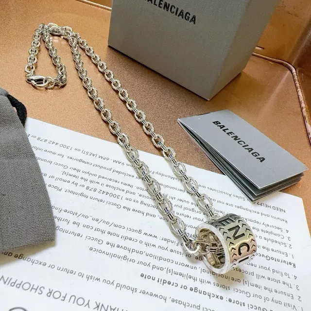 Balenciaga Colar Corrente Prata Pingente Cilíndrico 2