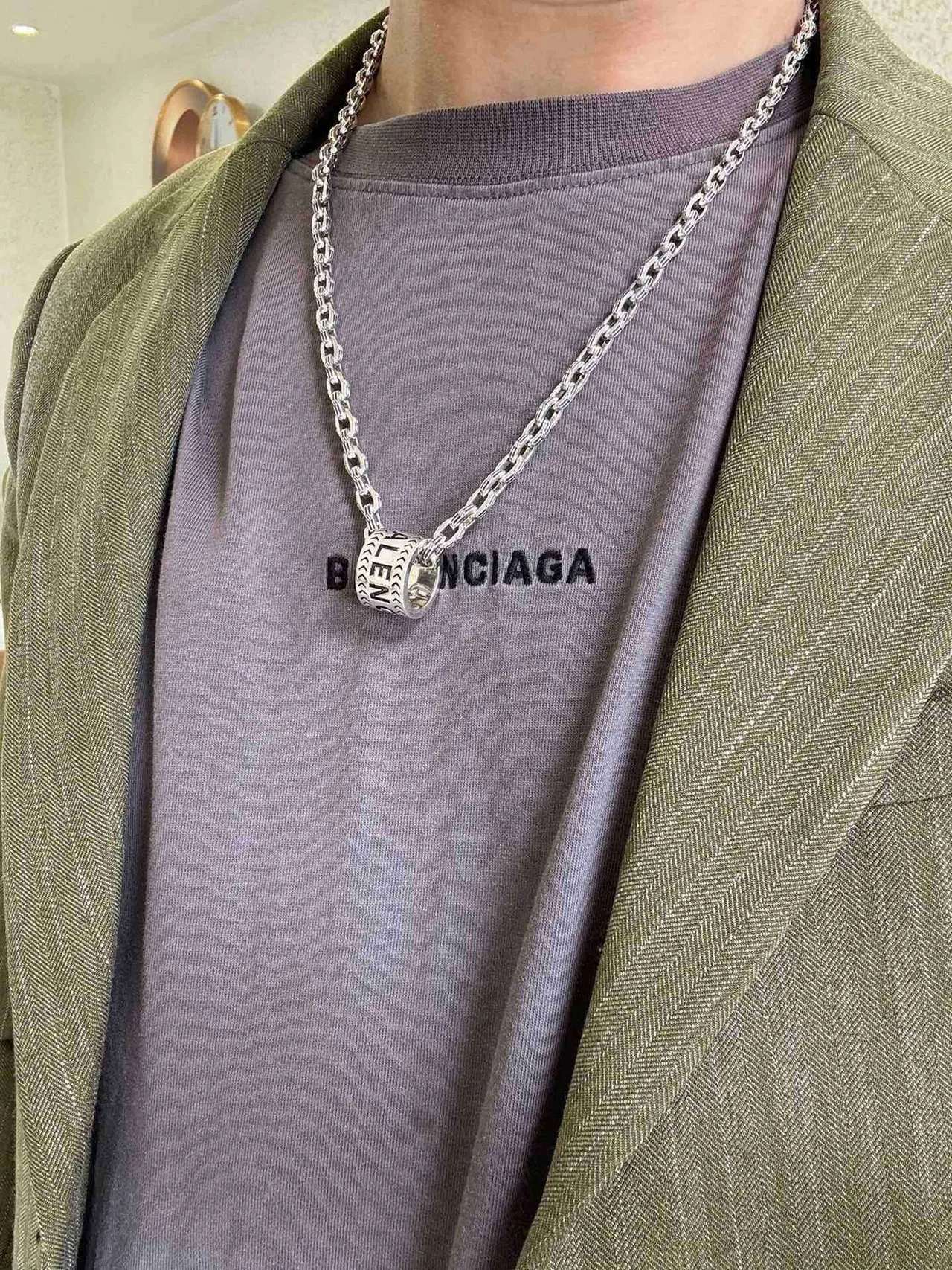 Balenciaga Colar Corrente Prata Pingente Cilíndrico 8