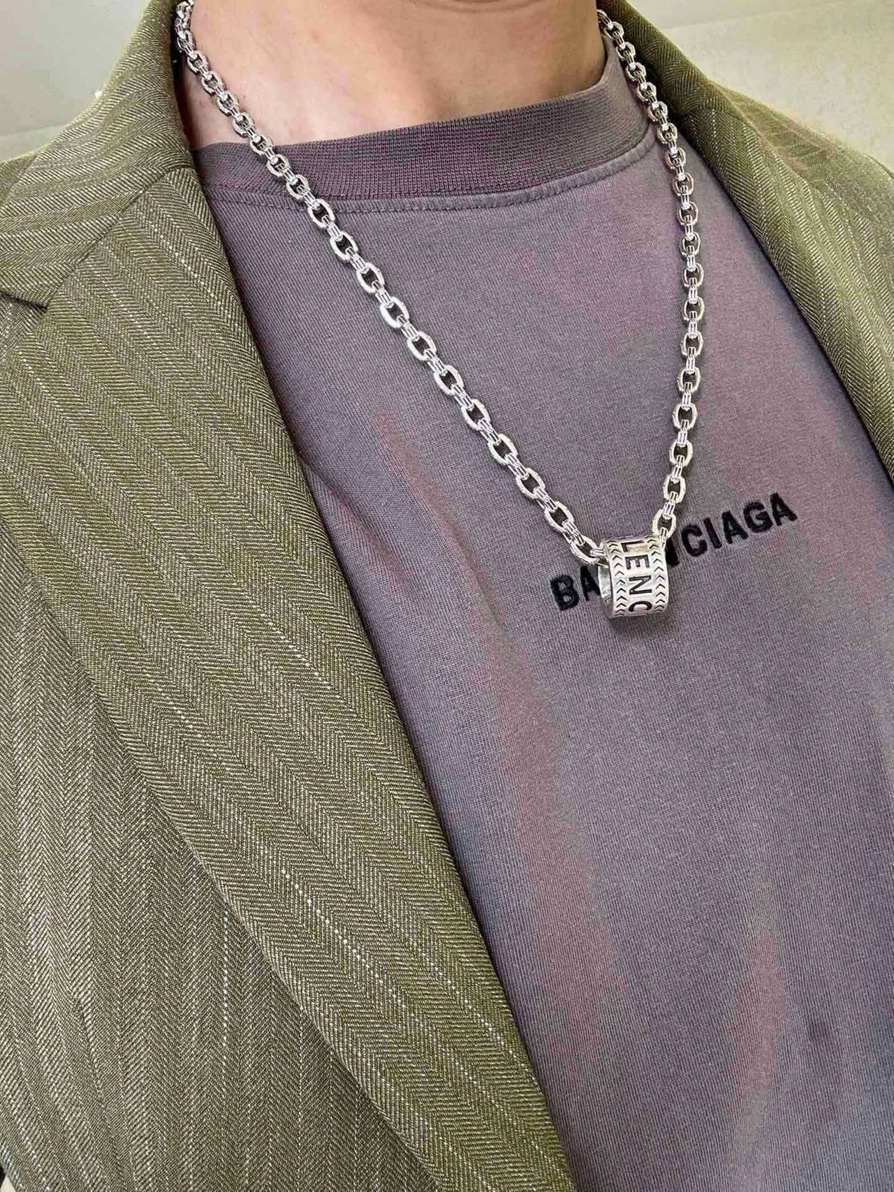 Balenciaga Colar Corrente Prata Pingente Cilíndrico 9
