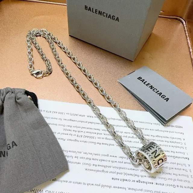 Balenciaga Colar Corrente Prata Pingente Cilíndrico 5