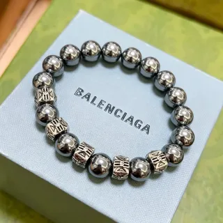 Balenciaga سوار خرز فضي معدني متناوب دائري ومربع منحوت