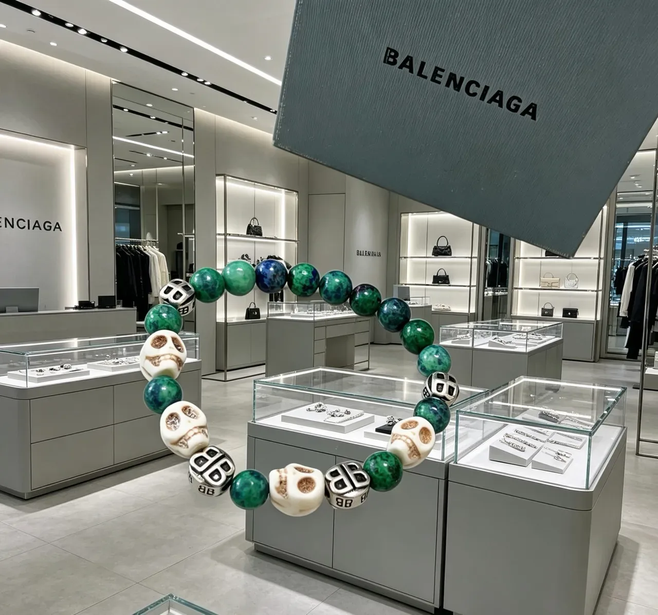 Balenciaga Caveira e BB Logo Pulseira de contas 9