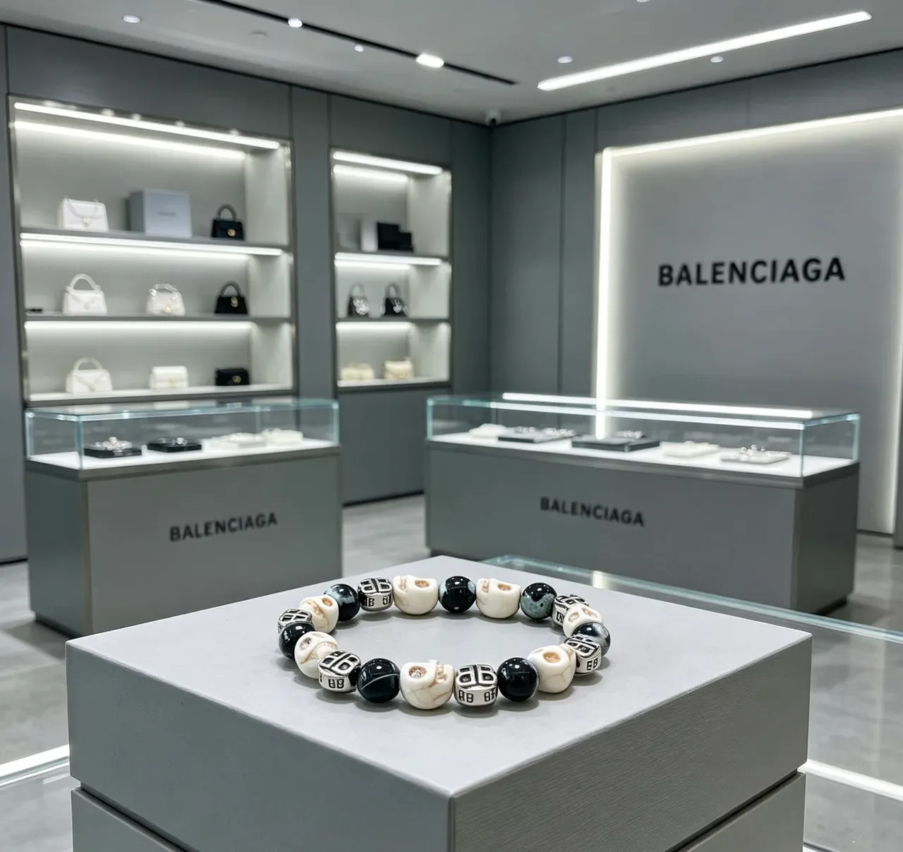 Balenciaga Crânio e BB Monogram Pulseira de Contas 4