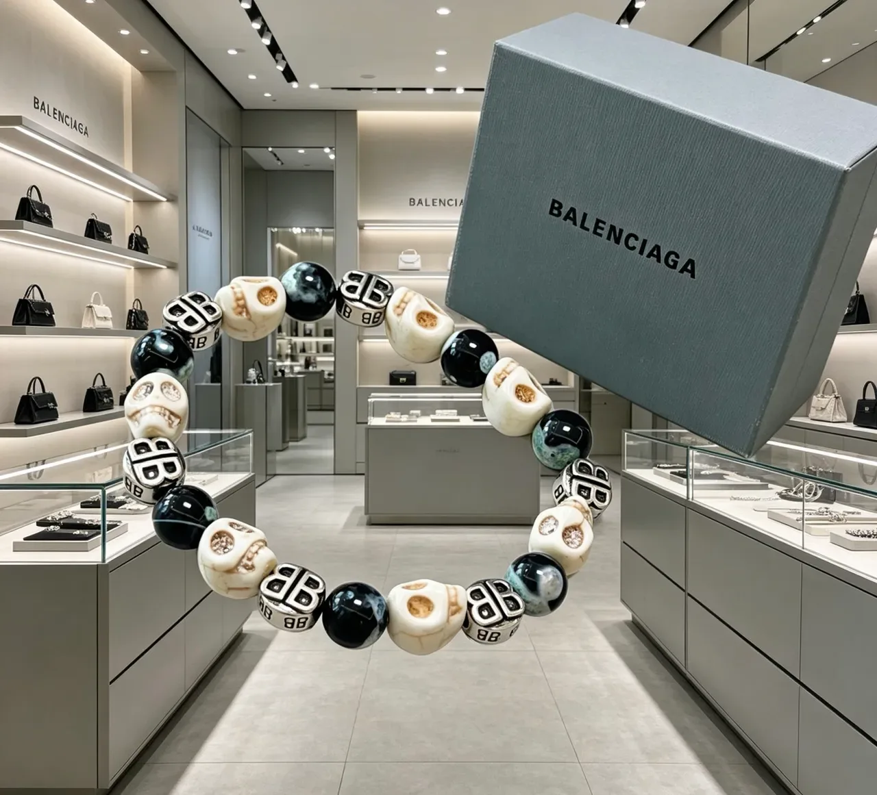 Balenciaga Crânio e BB Monogram Pulseira de Contas 9