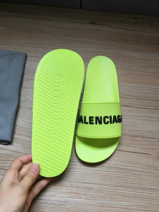 Balenciaga Slide Neon Yellow Logo chinelos 3