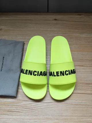 Balenciaga Slide Neon Yellow Logo chinelos 4