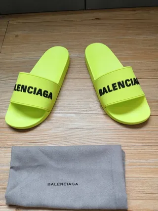 Balenciaga Slide Neon Yellow Logo chinelos 5