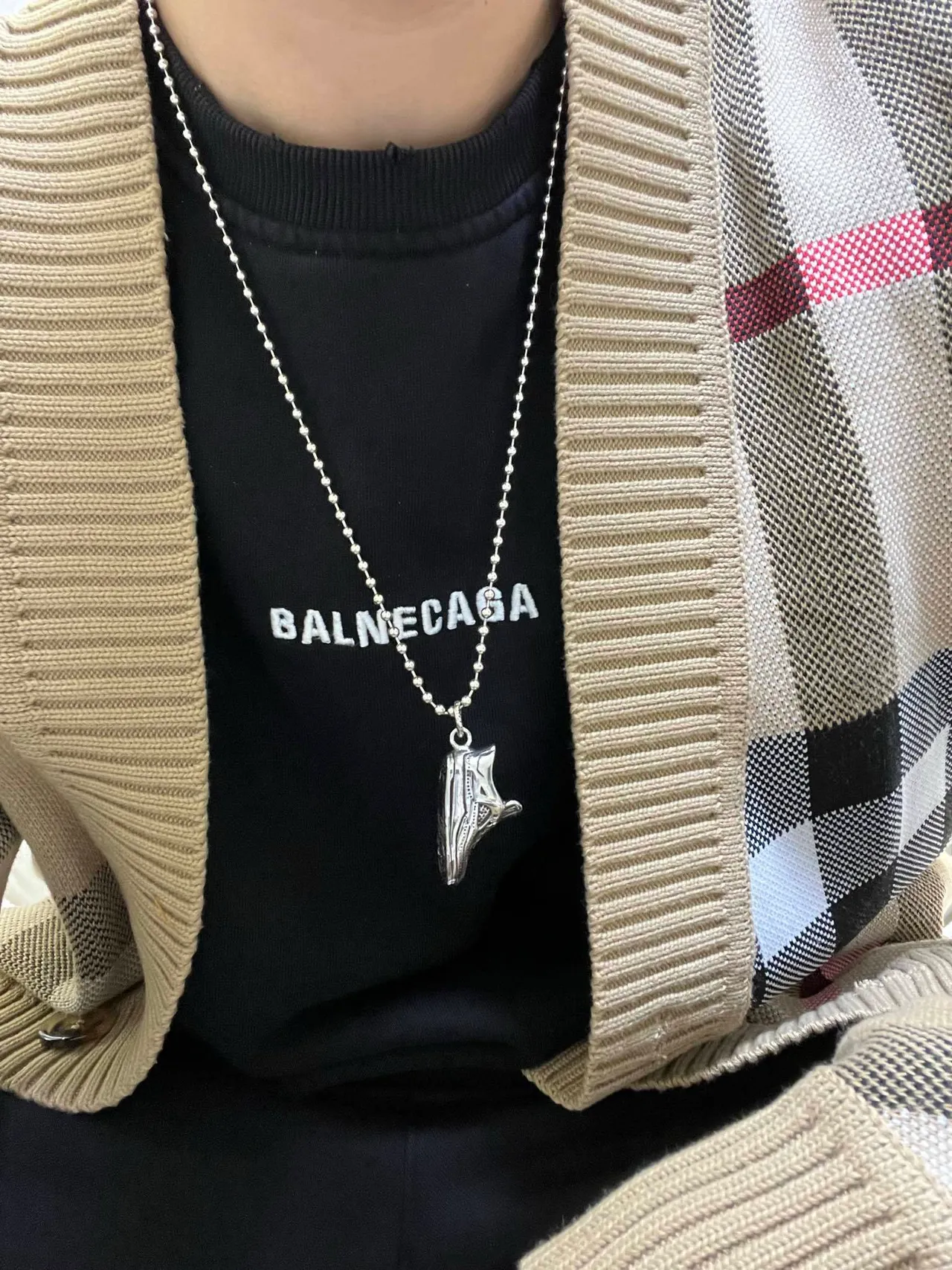 Balenciaga Sneaker Pendant Silver-Tone Ball-Chain Necklace 2