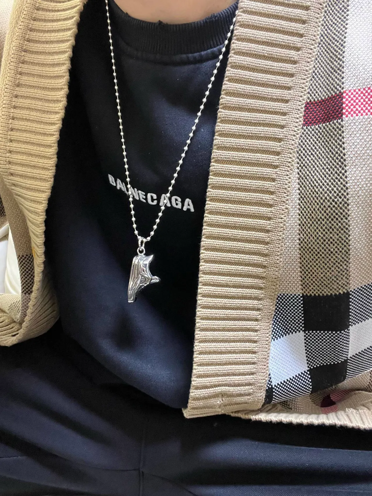 Balenciaga Sneaker Pendant Silver-Tone Ball-Chain Necklace 5
