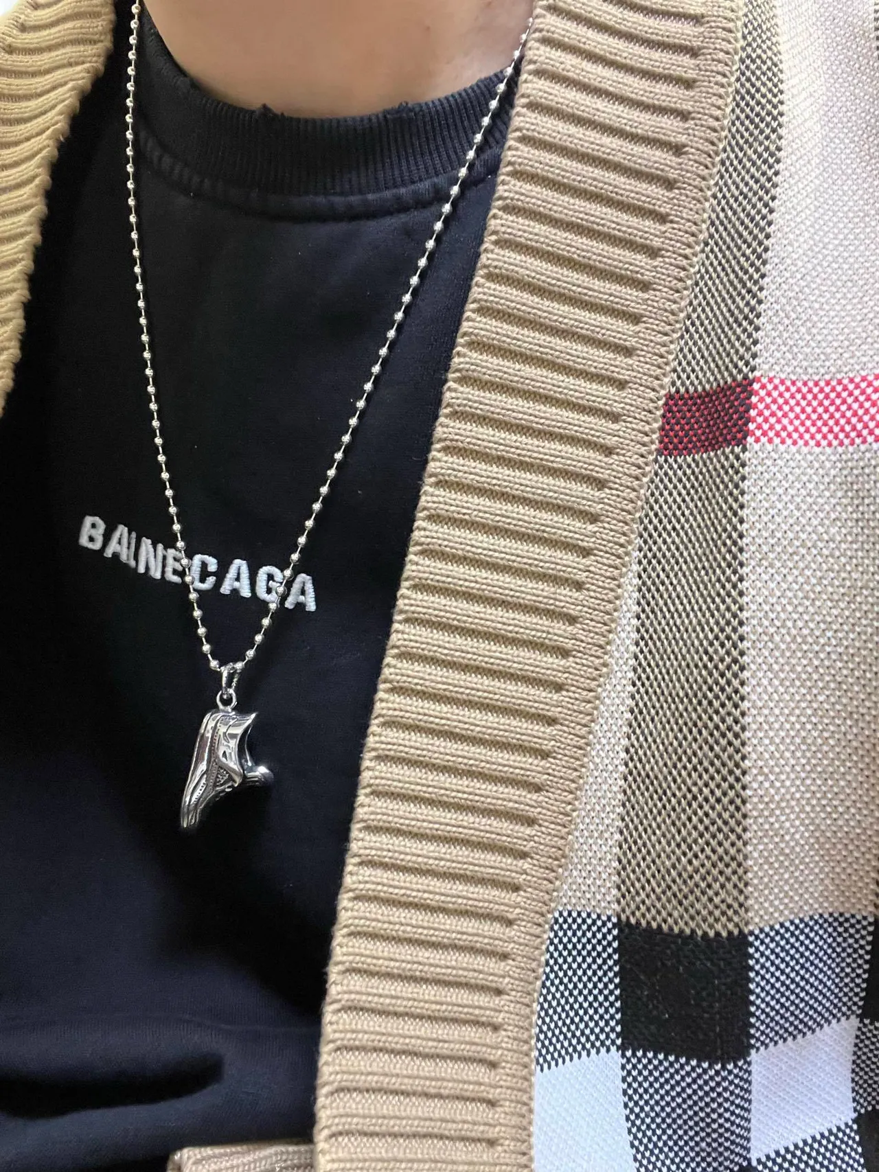Balenciaga Sneaker Pendant Silver-Tone Ball-Chain Necklace 8