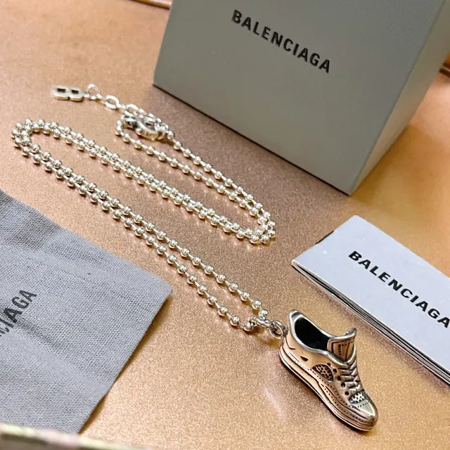 Balenciaga Sneaker Pendant Silver-Tone Ball-Chain Necklace 9