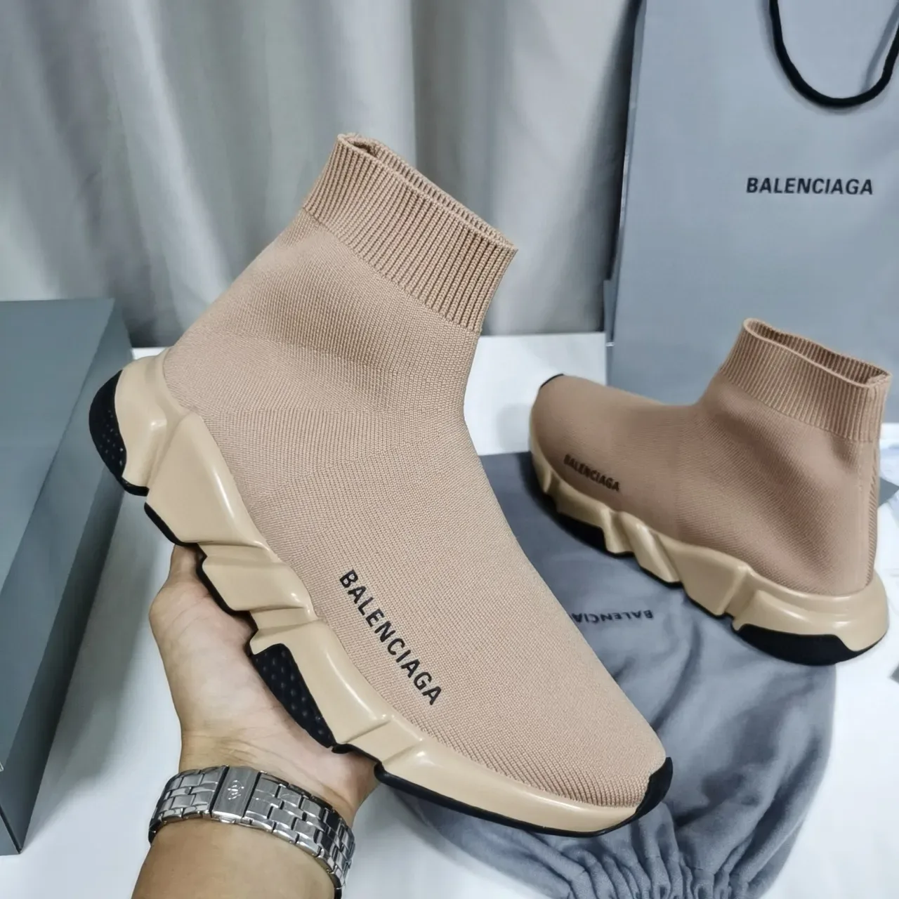 Balenciaga Speed Trainer Beige Sock-Fit Lifestyle Sneakers 4