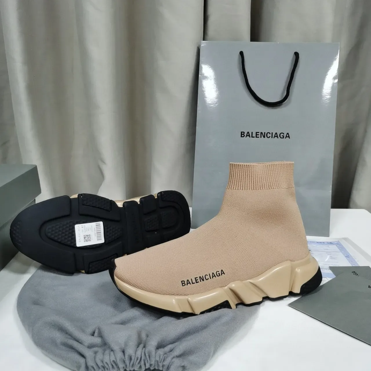 Balenciaga Speed Trainer Beige Sock-Fit Lifestyle Sneakers 6