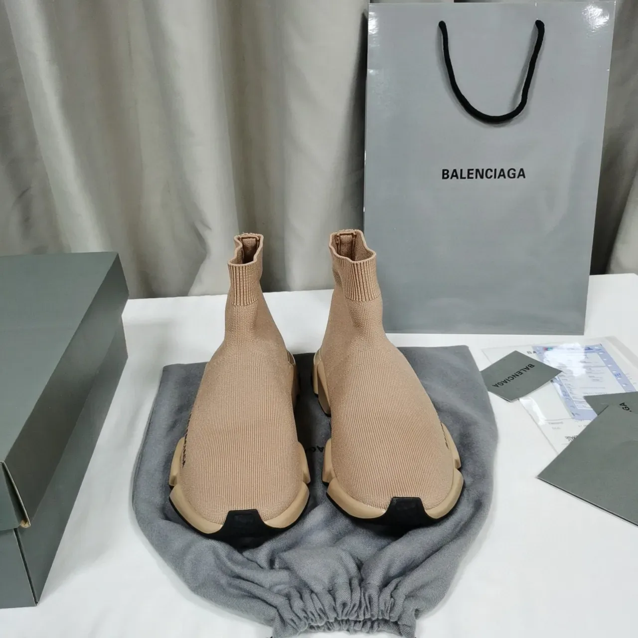 Balenciaga Speed Trainer Beige Sock-Fit Lifestyle Sneakers 7