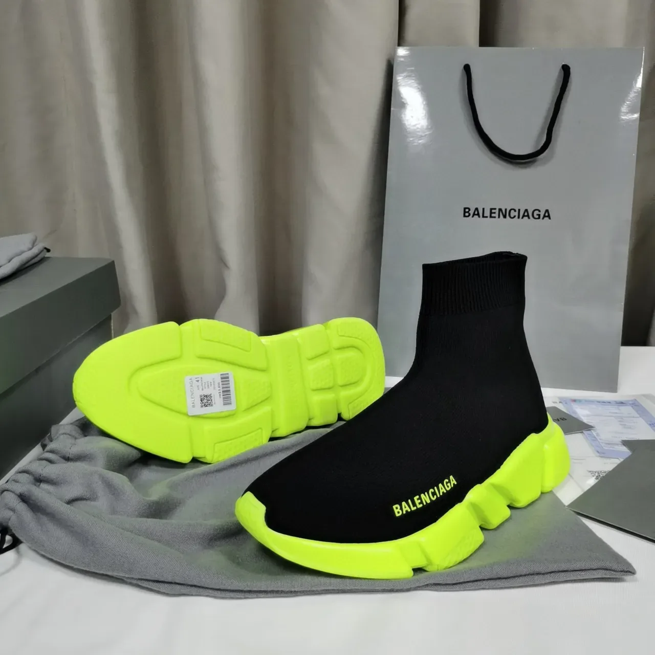 Balenciaga Speed Trainer Black and Neon Yellow Lifestyle Sneakers 2
