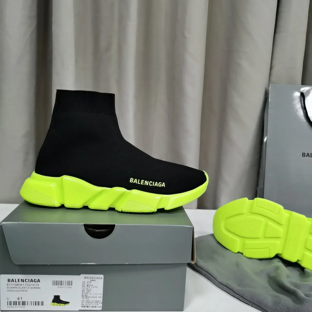 Balenciaga Speed Trainer Black and Neon Yellow Lifestyle Sneakers 4