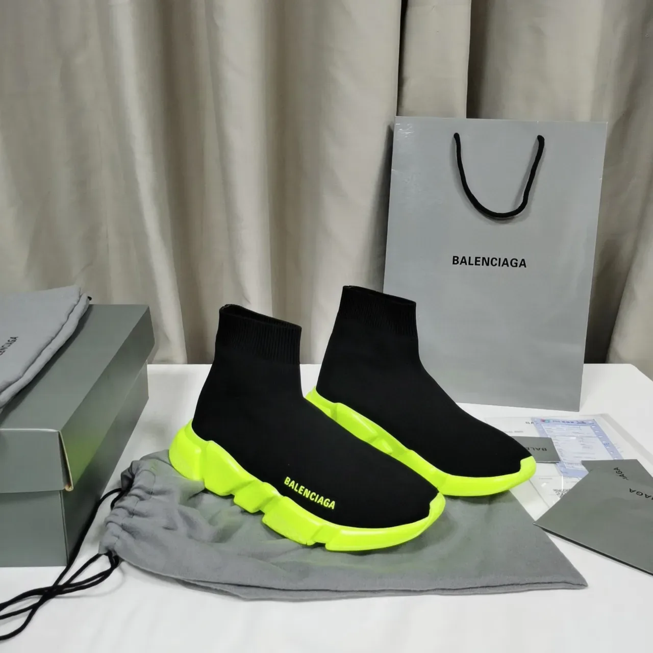 Balenciaga Speed Trainer Black and Neon Yellow Lifestyle Sneakers 8