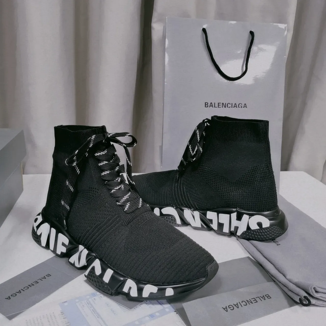 Balenciaga Speed Trainer حذاء رياضي أسود نسيج سميك 2