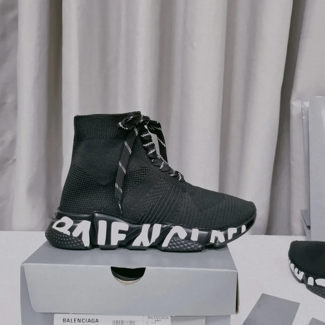 Balenciaga Speed Trainer حذاء رياضي أسود نسيج سميك 3