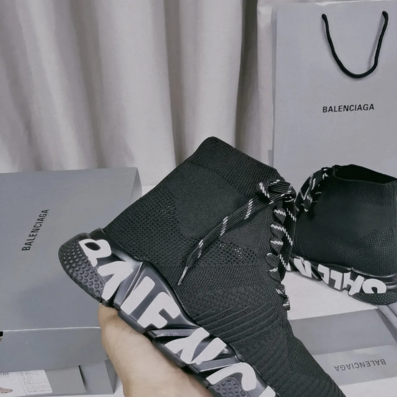 Balenciaga Speed Trainer حذاء رياضي أسود نسيج سميك 4
