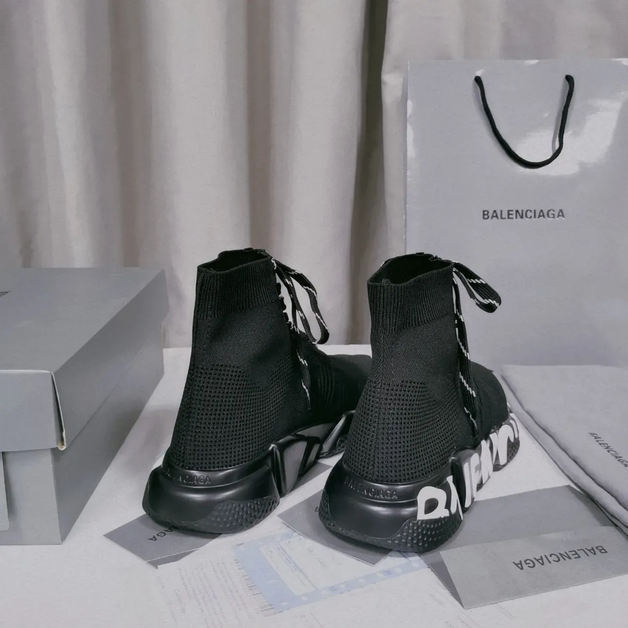 Balenciaga Speed Trainer حذاء رياضي أسود نسيج سميك 6
