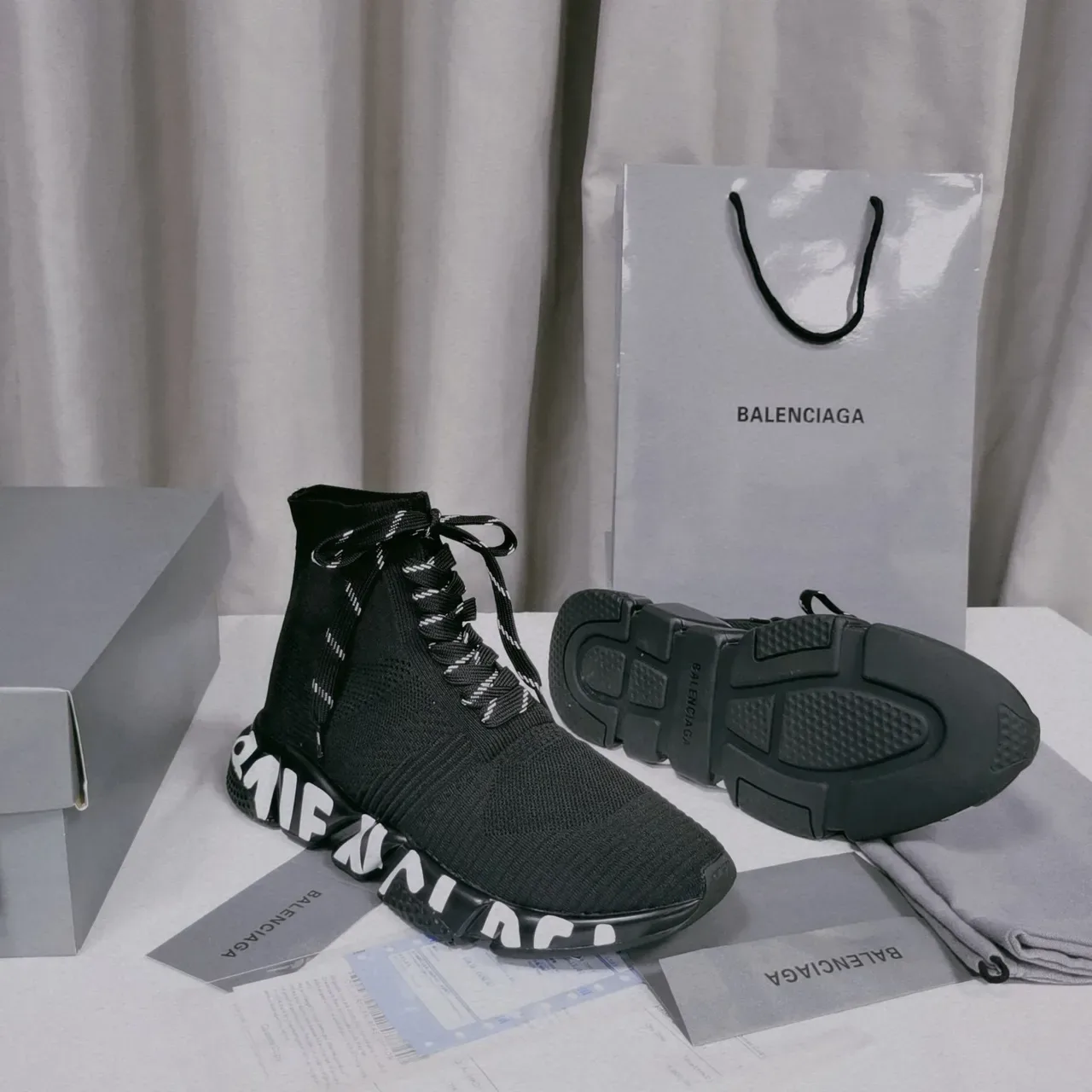 Balenciaga Speed Trainer حذاء رياضي أسود نسيج سميك 8