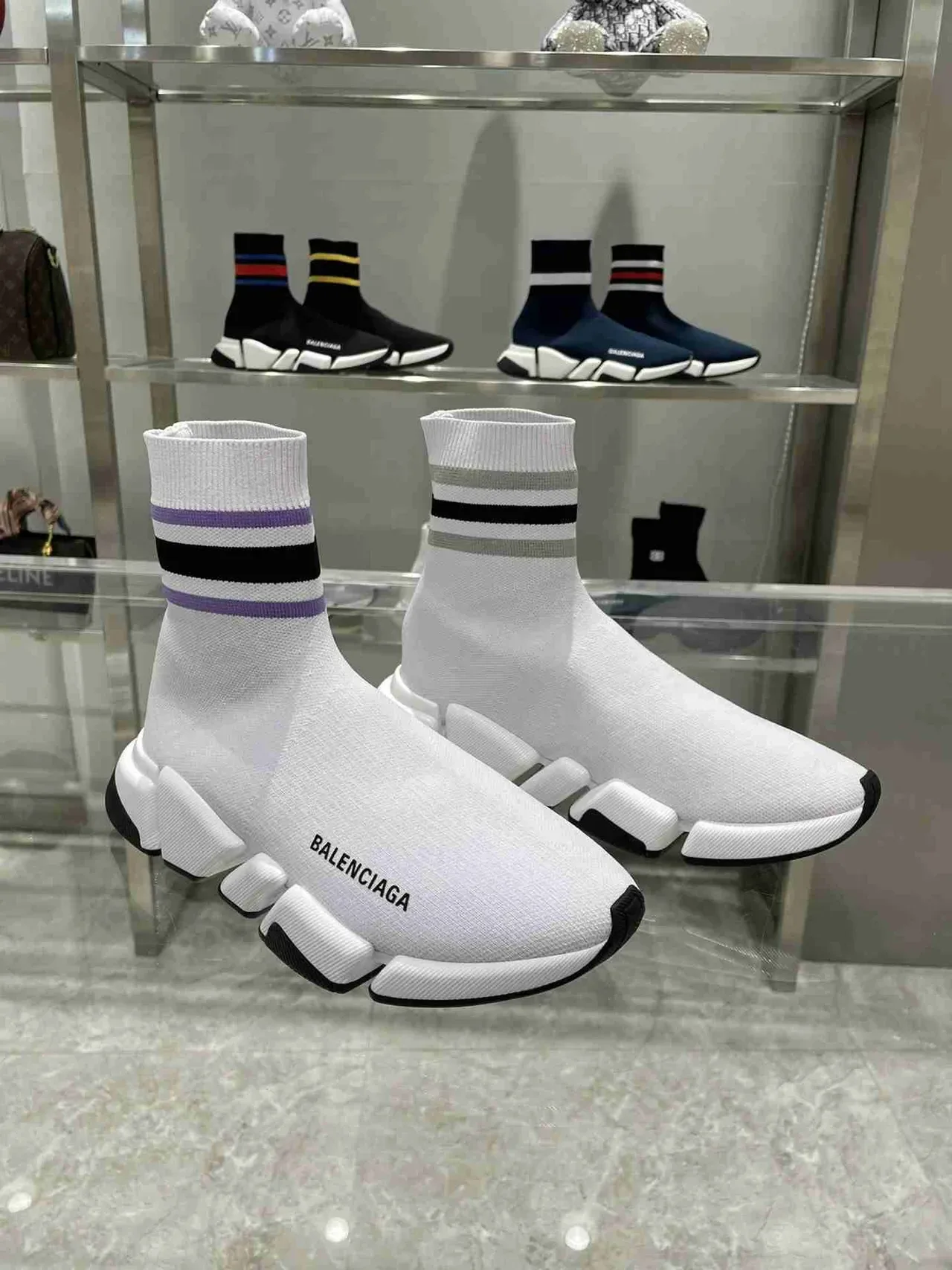 Balenciaga Speed Trainer White Black Purple Sock-Fit sneakers lifestyle 2