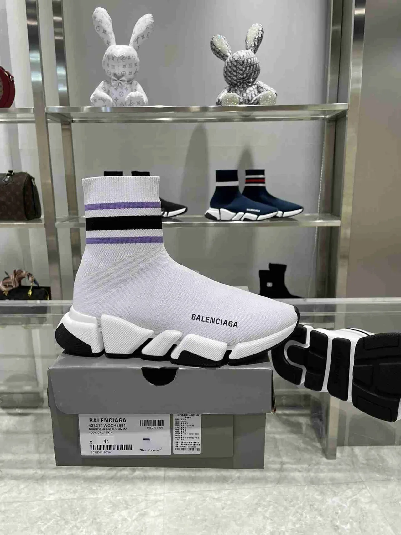Balenciaga Speed Trainer White Black Purple Sock-Fit sneakers lifestyle 5