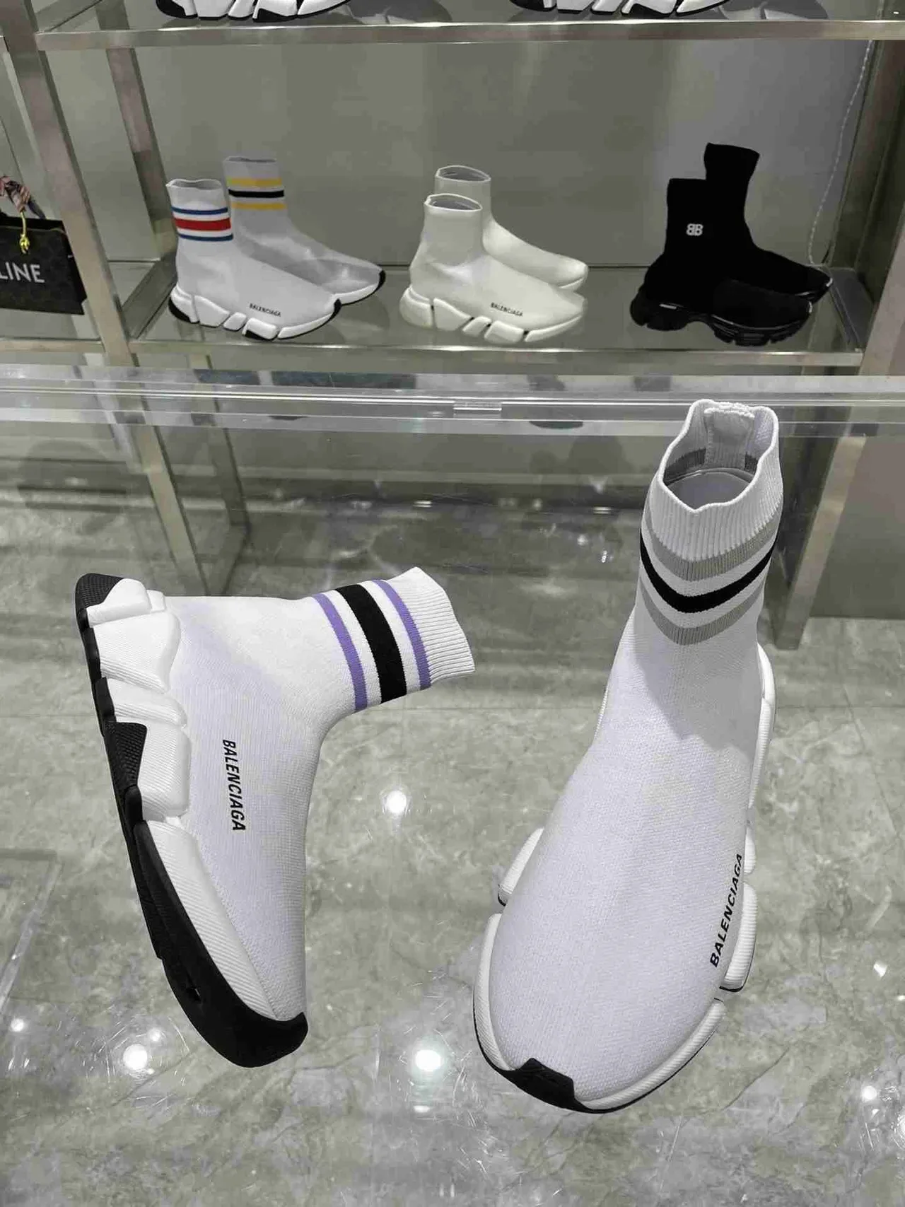 Balenciaga Speed Trainer White Black Purple Sock-Fit sneakers lifestyle 6