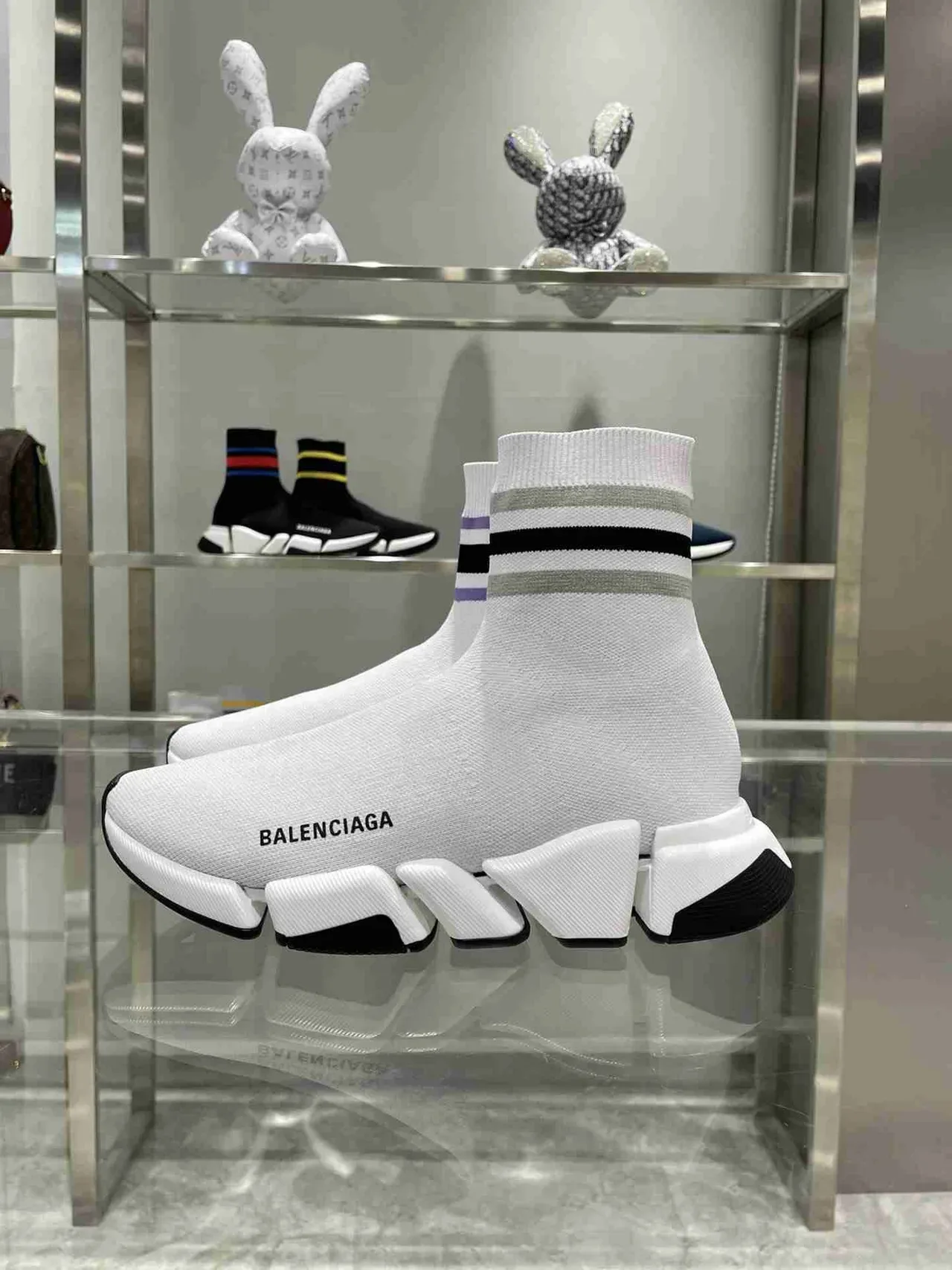 Balenciaga Speed Trainer White Black Purple Sock-Fit sneakers lifestyle 7
