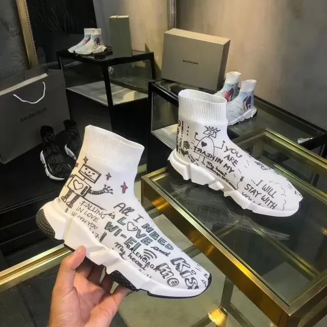Balenciaga Speed Trainer সাদা Graffiti-Print लाइफस्टाइल स्नीकर 2