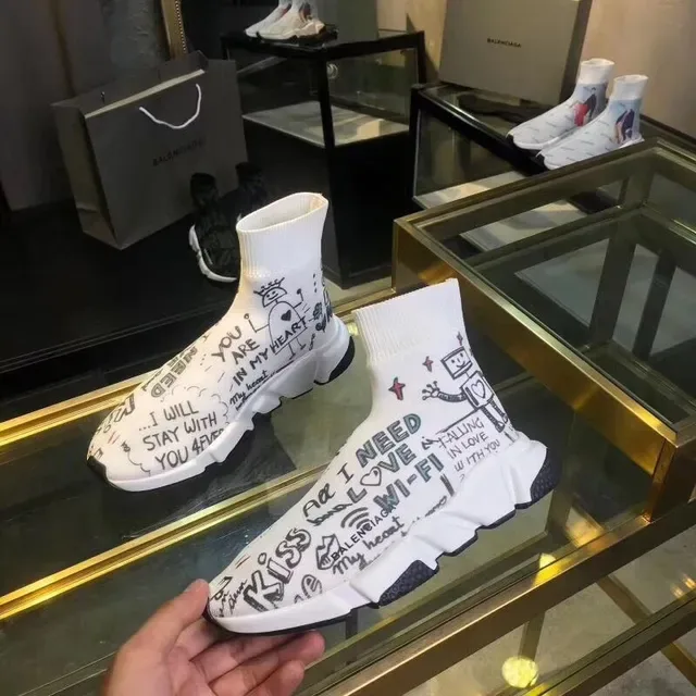 Balenciaga Speed Trainer সাদা Graffiti-Print लाइफस्टाइल स्नीकर 4