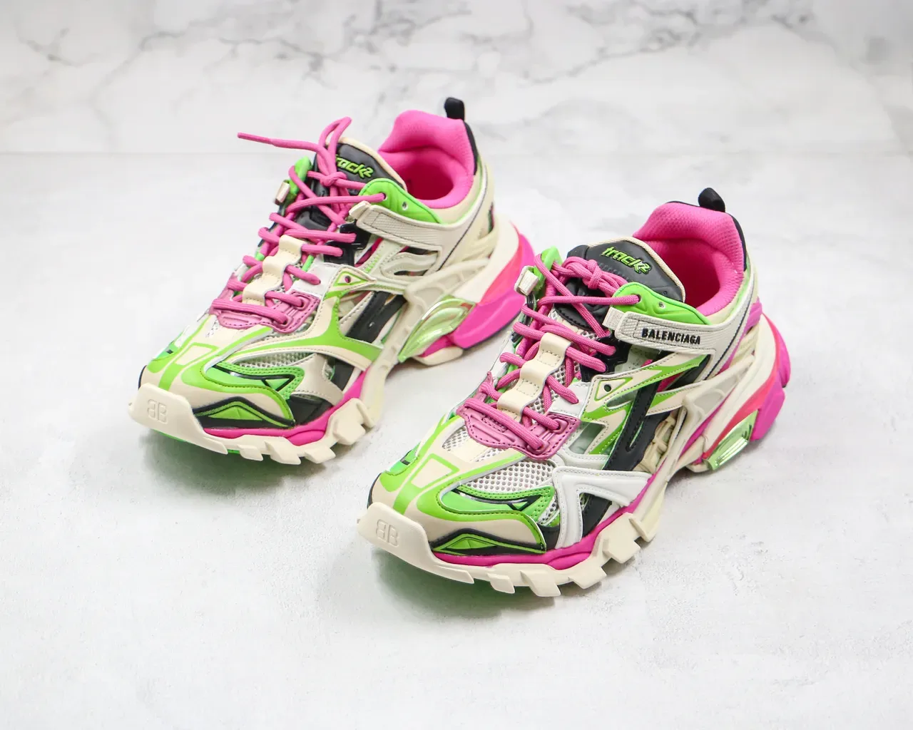 Balenciaga Track Trainer Sneakers Chunky Rose Néon et Vert 5