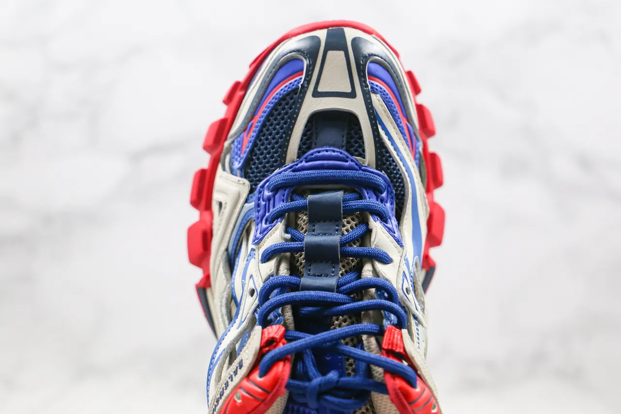 Balenciaga Track Trainer Off-White Blue Red tênis com sola grossa 5