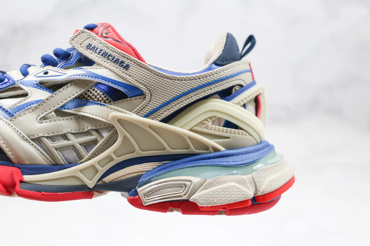 Balenciaga Track Trainer Off-White Blue Red tênis com sola grossa 6