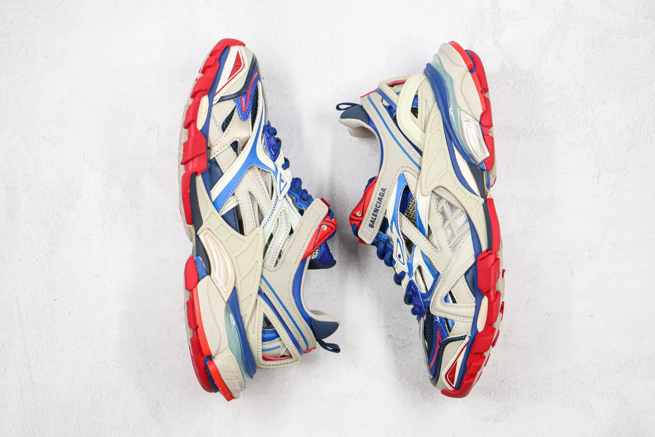 Balenciaga Track Trainer Off-White Blue Red tênis com sola grossa 9