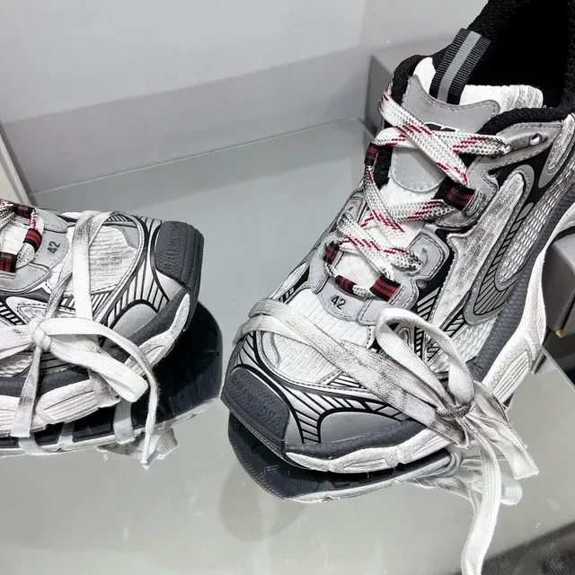 Balenciaga Track Trainer حذاء رياضي أبيض رمادي أسود سميك 5