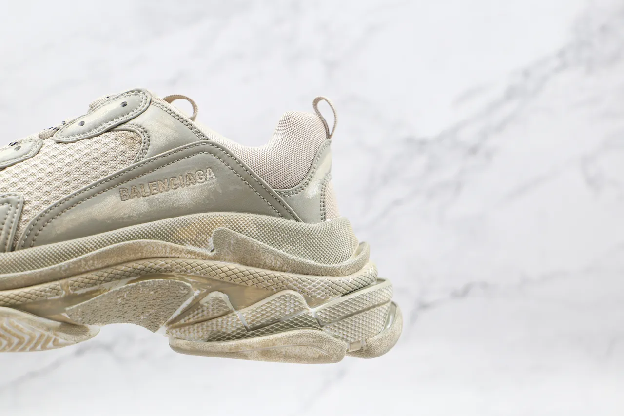 Balenciaga Triple S Beige Distressed Chunky Sneakers 4