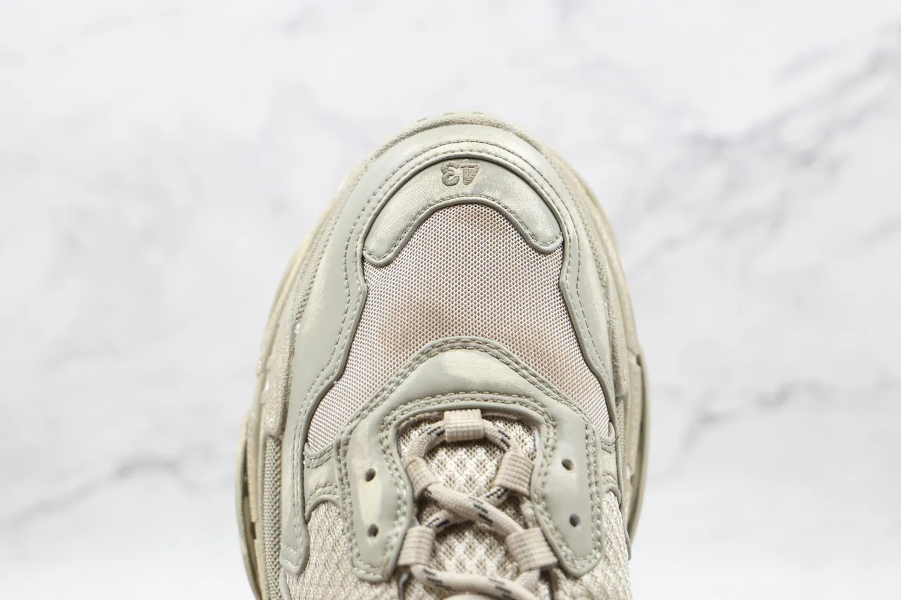 Balenciaga Triple S Beige Distressed Chunky Sneakers 5
