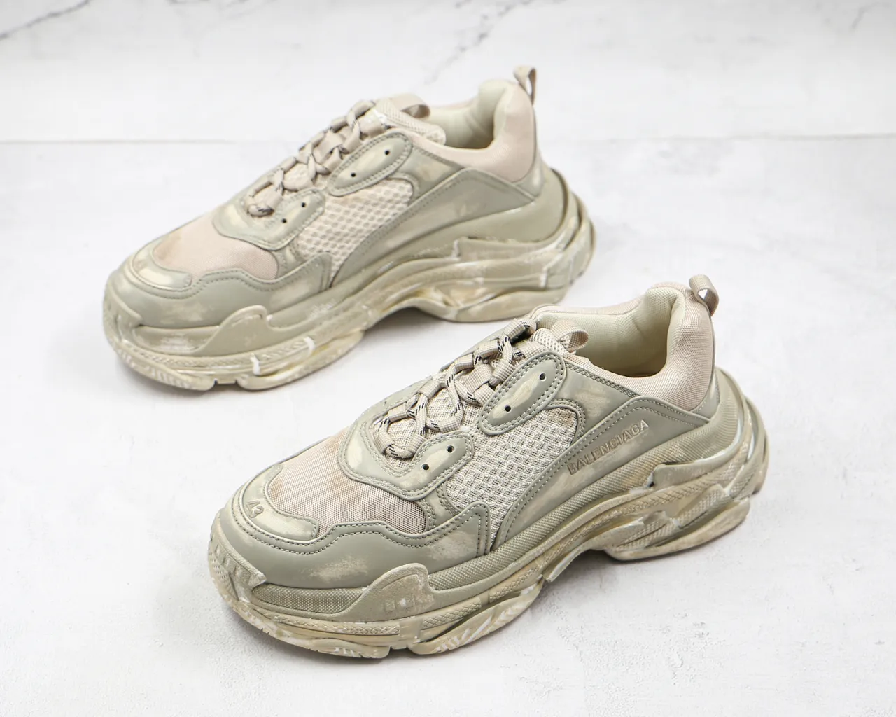 Balenciaga Triple S Beige Distressed Chunky Sneakers 7