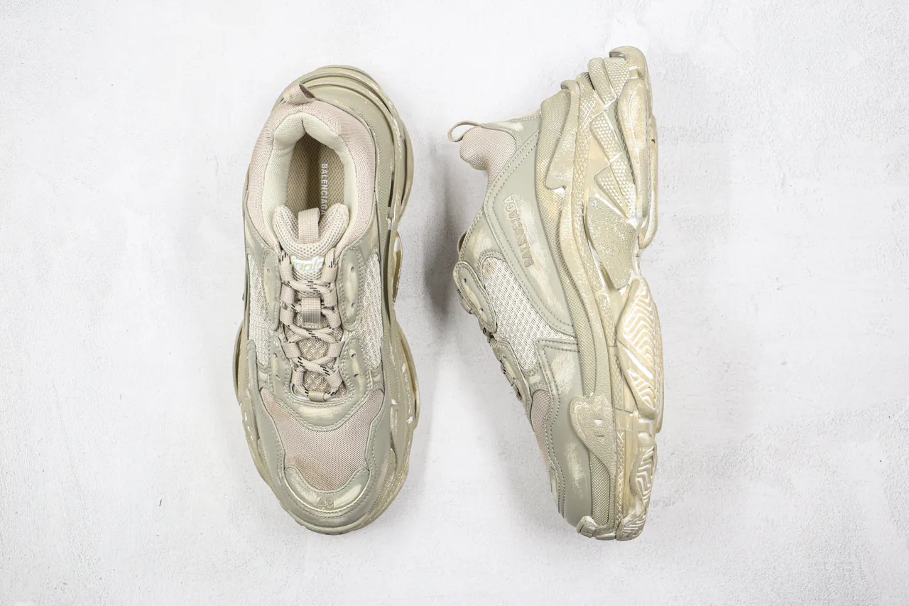 Balenciaga Triple S Beige Distressed Chunky Sneakers 8