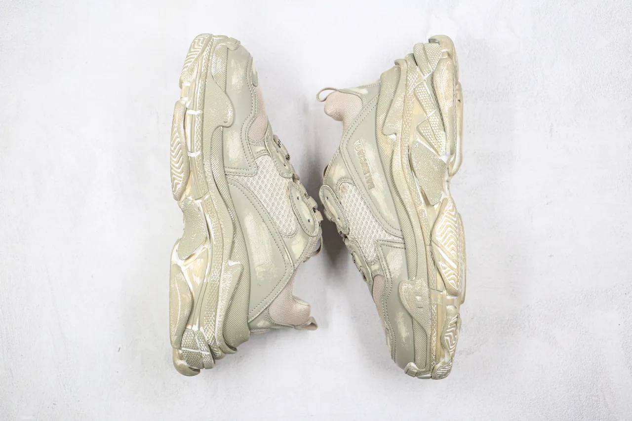 Balenciaga Triple S Beige Distressed Chunky Sneakers 9