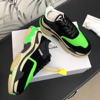 Balenciaga Triple S نيون أخضر أسود أحذية رياضية سميكة