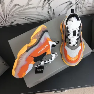 Balenciaga Triple S حذاء برتقالي أصفر أبيض كاجوال سميك