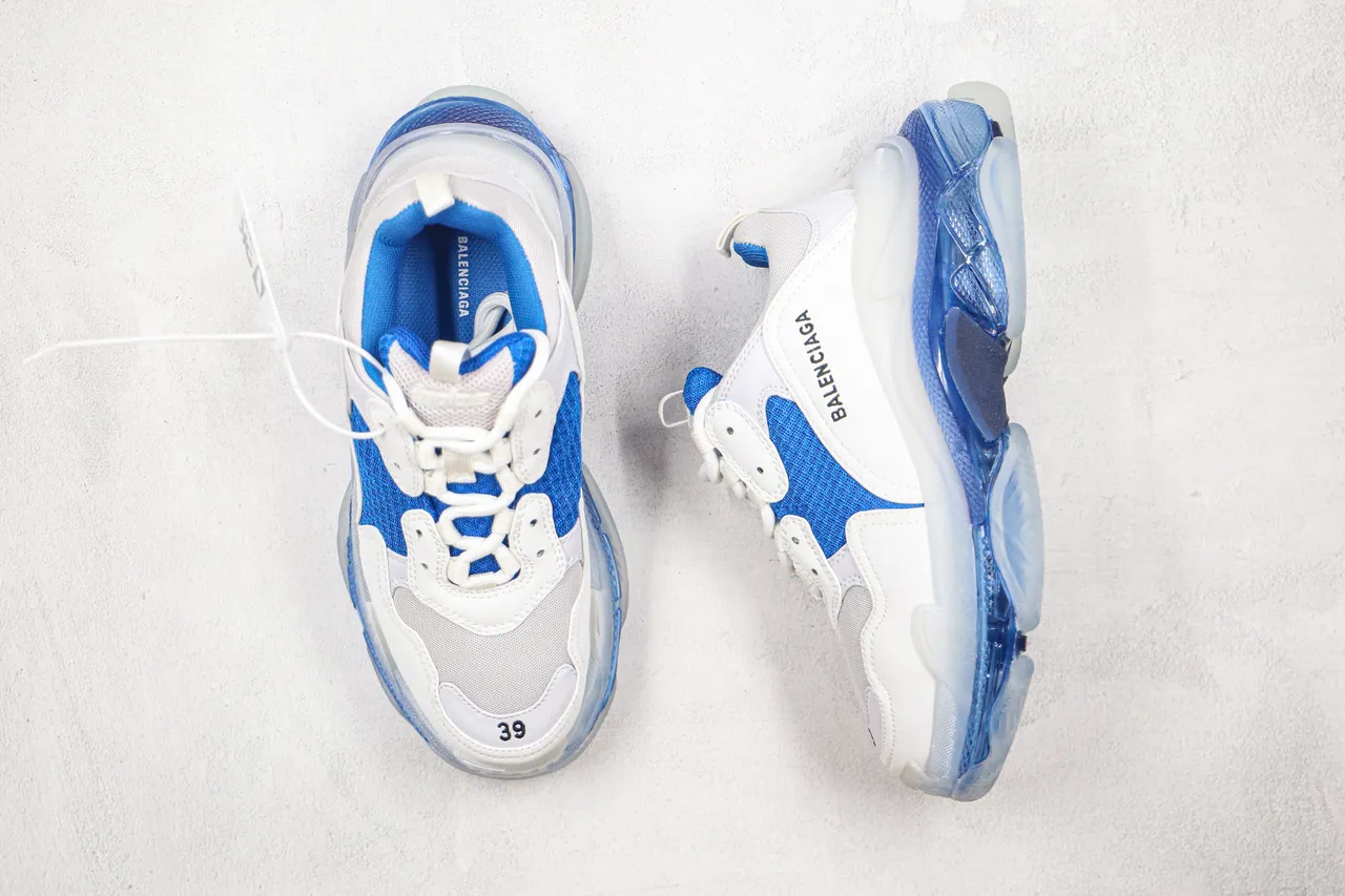 Balenciaga Triple S chaussures chunky blanches et bleues 9