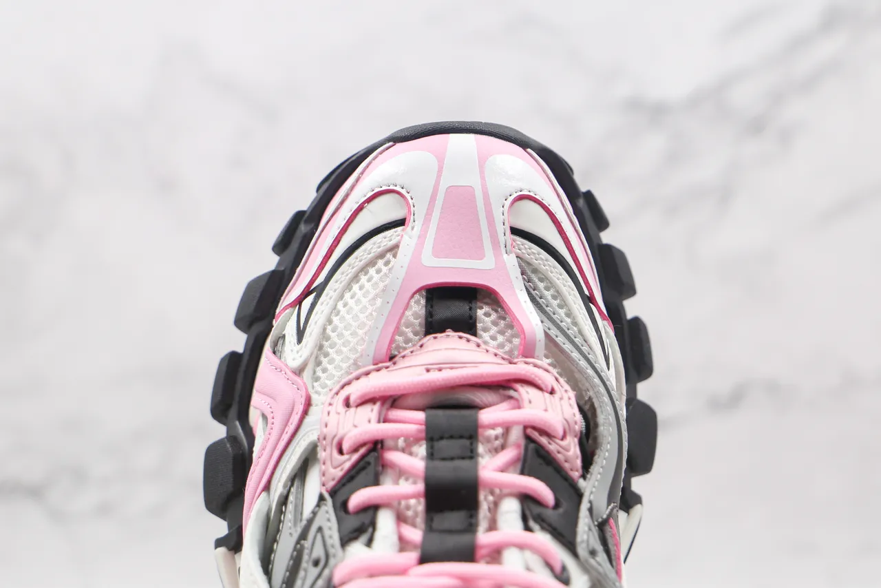 Balenciaga Tênis Chunky Branco e Rosa com Sola de Plataforma Material Sintético Multicamadas Estilo Cage 5