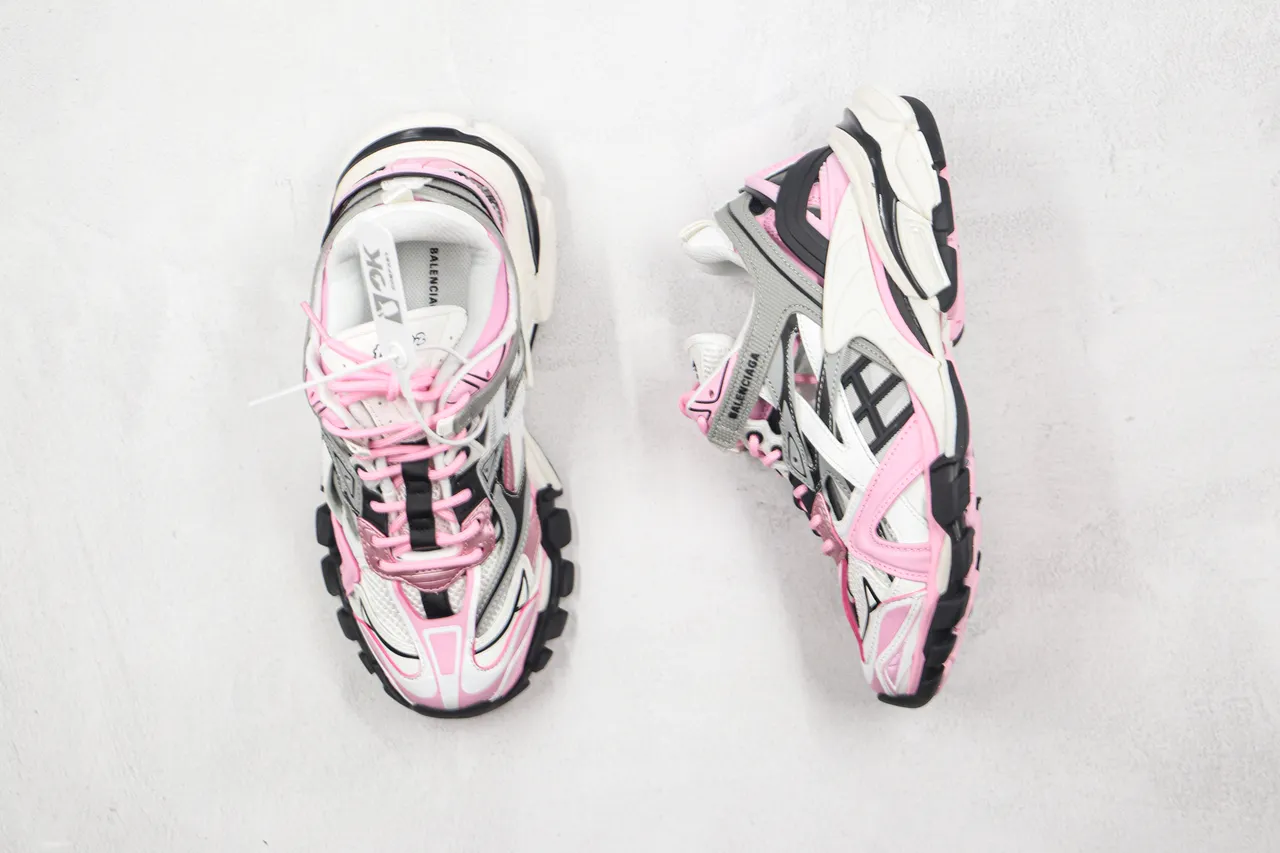 Balenciaga Tênis Chunky Branco e Rosa com Sola de Plataforma Material Sintético Multicamadas Estilo Cage 8