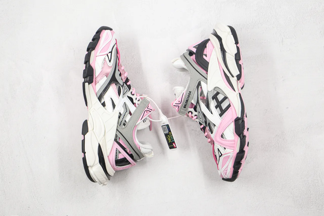Balenciaga Tênis Chunky Branco e Rosa com Sola de Plataforma Material Sintético Multicamadas Estilo Cage 9